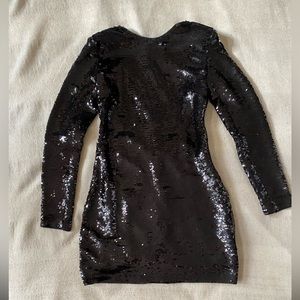 Frame Black Sequin Open Back Bodycon Mini Dress